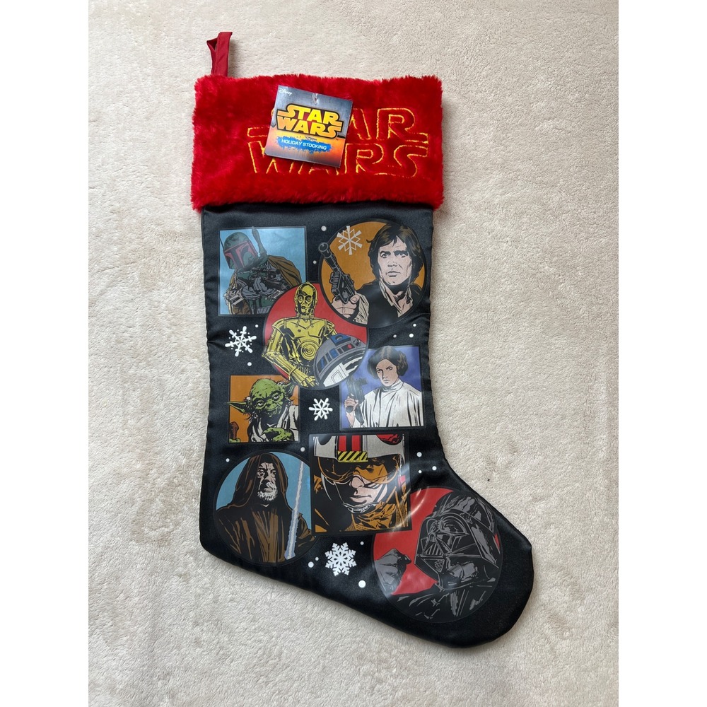 Star Wars Classic Trilogy Black Satin Holiday Stocking Hans Darth Leia Yoda C3P0